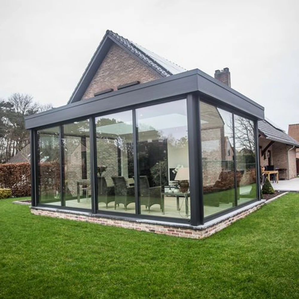 Serre de véranda d'été, porte coulissante avant extérieure, porte tempête, maison de jardin pour salle de bureau, aluminium à Double verre personnalisé