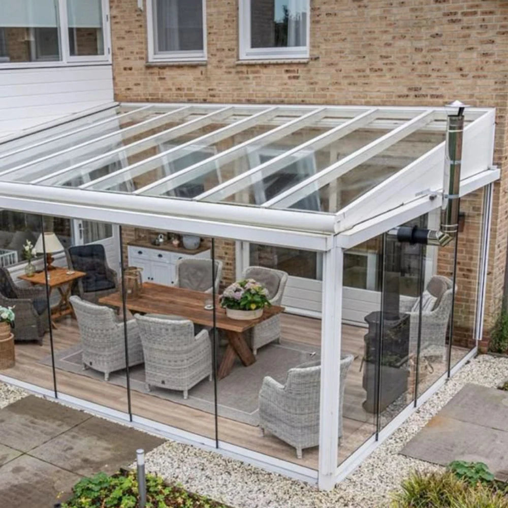 Serre de véranda d'été, porte coulissante avant extérieure, porte tempête, maison de jardin pour salle de bureau, aluminium à Double verre personnalisé