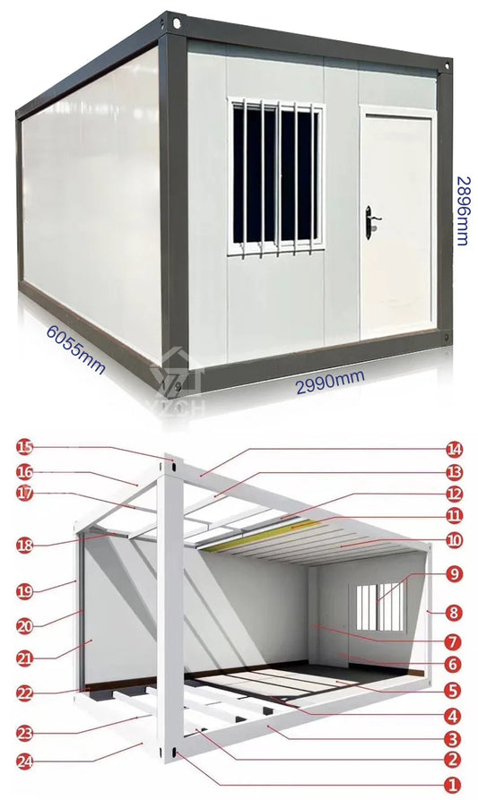 Une pièce, un hall, conteneur, Villa, Structure en acier légère, maison Mobile pour l'extérieur, bureau chez l'habitant, transfrontalier intégré