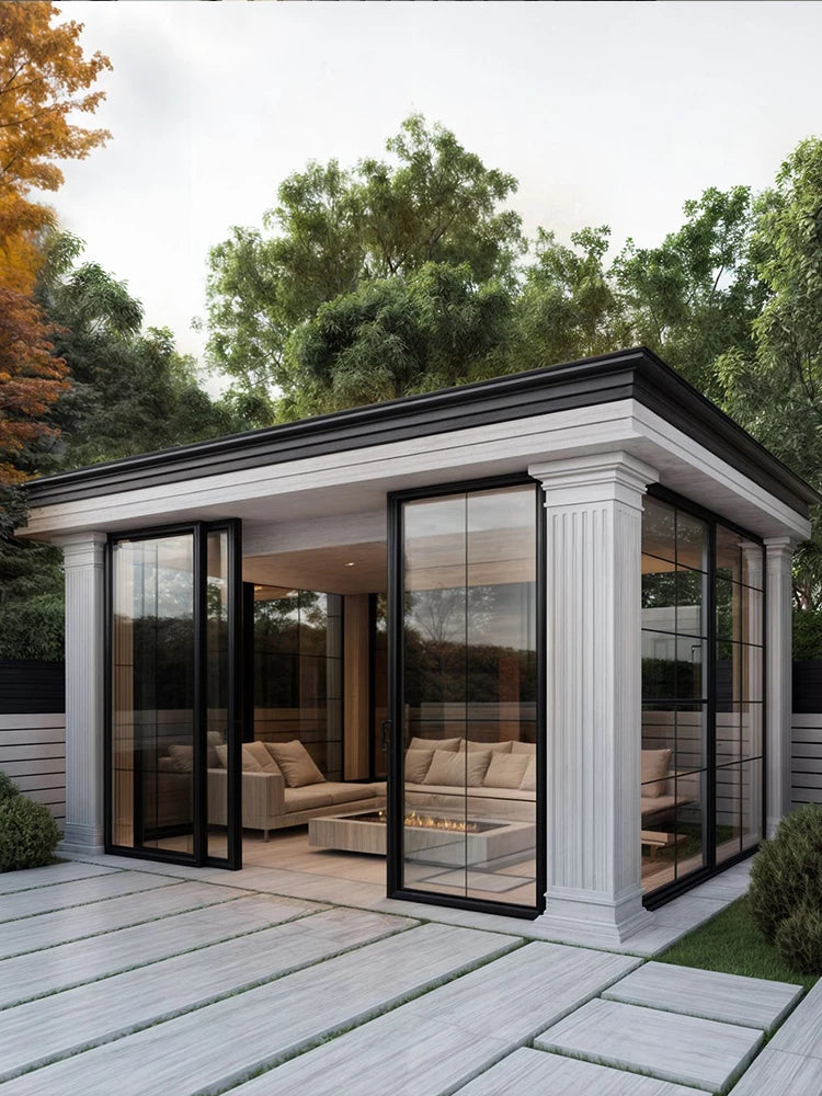 Serre de véranda d'été, porte coulissante avant extérieure, porte tempête, maison de jardin pour salle de bureau, aluminium à Double verre personnalisé