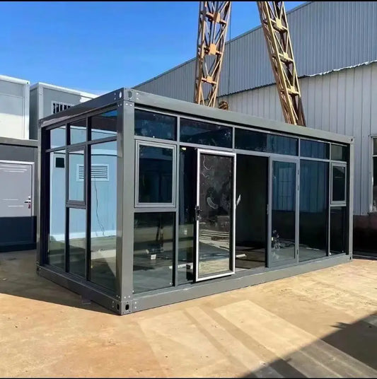 Maison à assemblage rapide préfabriquée, cadre de conteneur ensoleillé, vitreux, facile et pratique